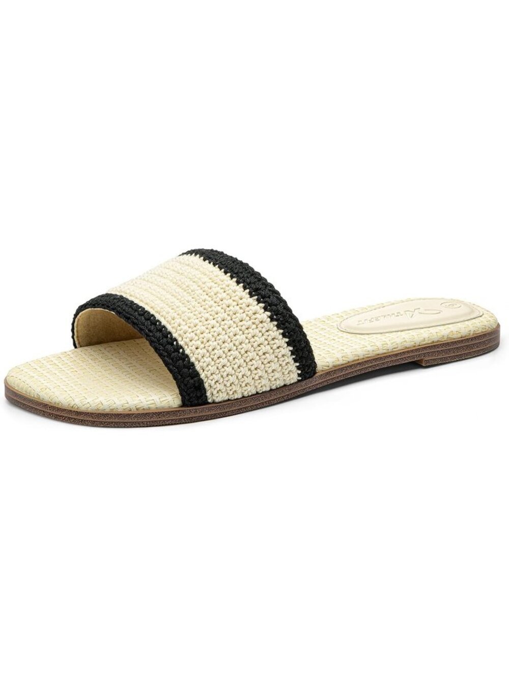 Women's Cream Summer Flat Sandals Comfortable Square Toe Slip On Dressy Slides